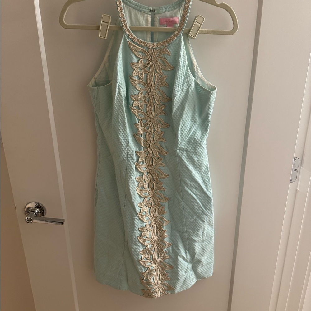 Lily Pulitzer little blue Dress with Gold Embroidery